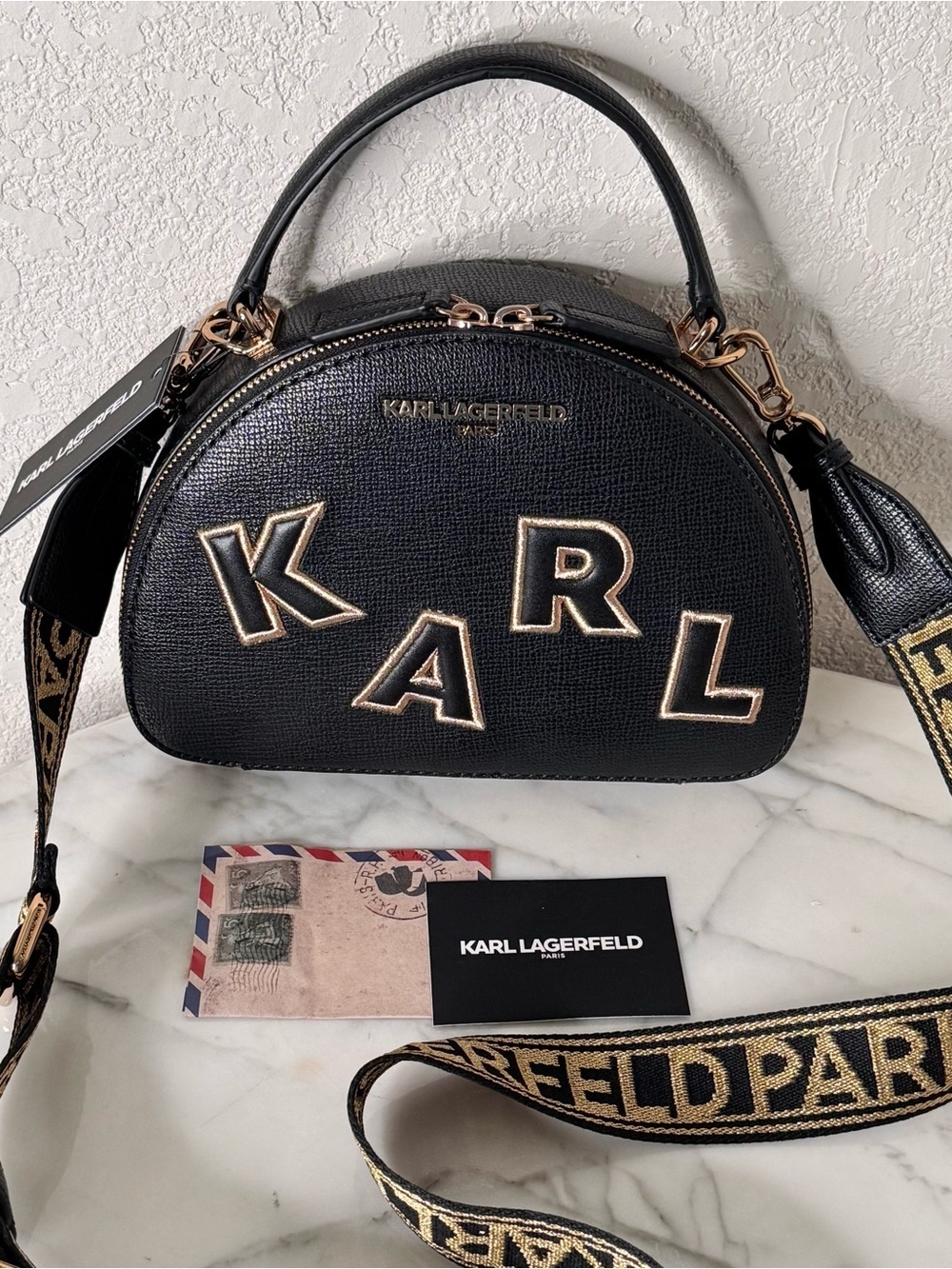 Karl Lagerfeld unique shape,embroidered brand spell out,branded crossbody strap - Picture 2 of 10